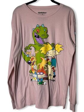 Nickelodeon Unisex 90s Mashup Characters Long‎ Sleeve Graphic Tee Pink Sz. M